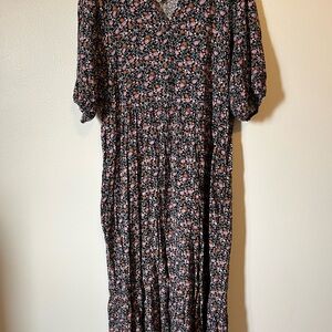 Knox Rose Black and Pink Floral Long Sleeve Dress